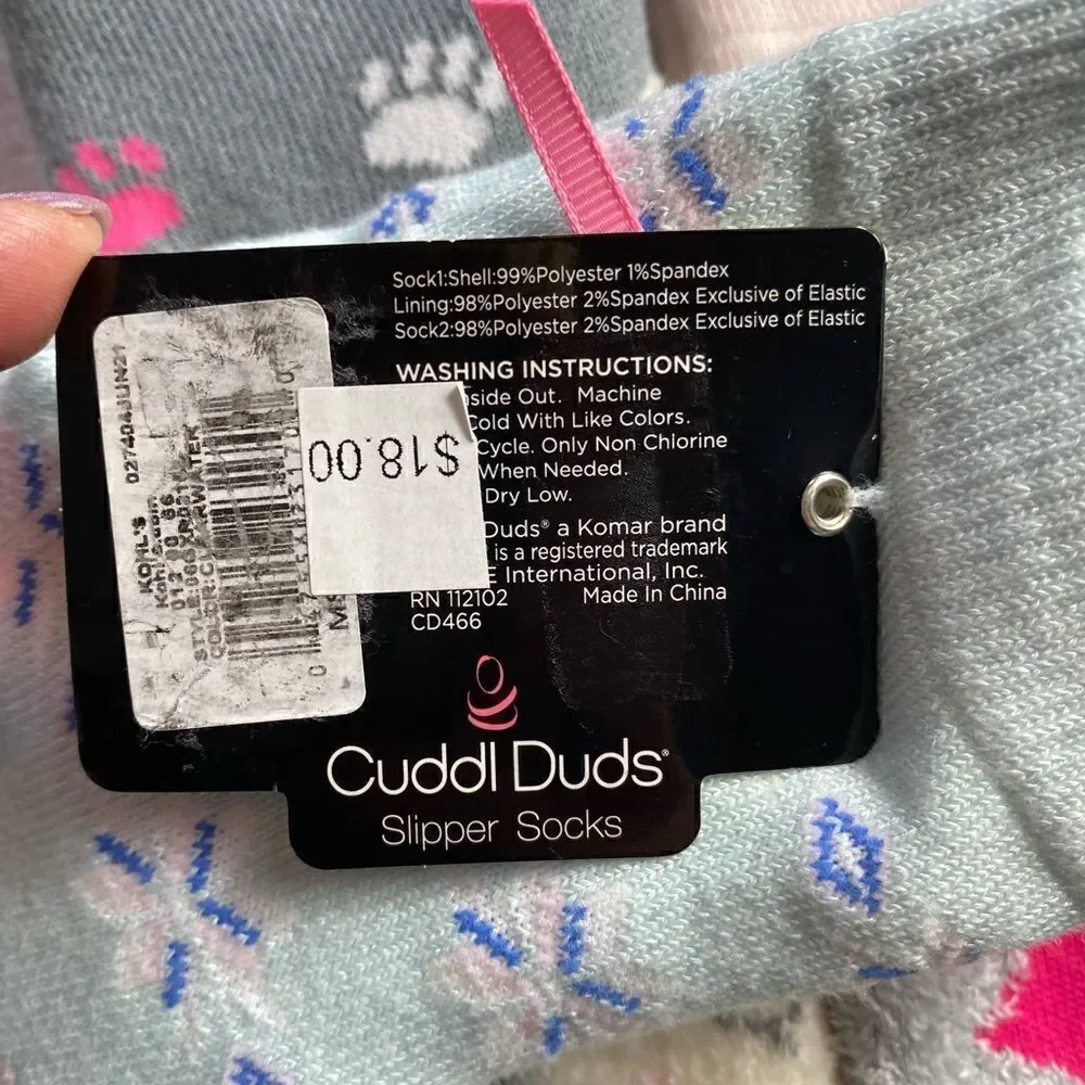 Cuddl Duds Girls 4-10 Ankle Double Layer Slipper Socks Total 6 Pr
